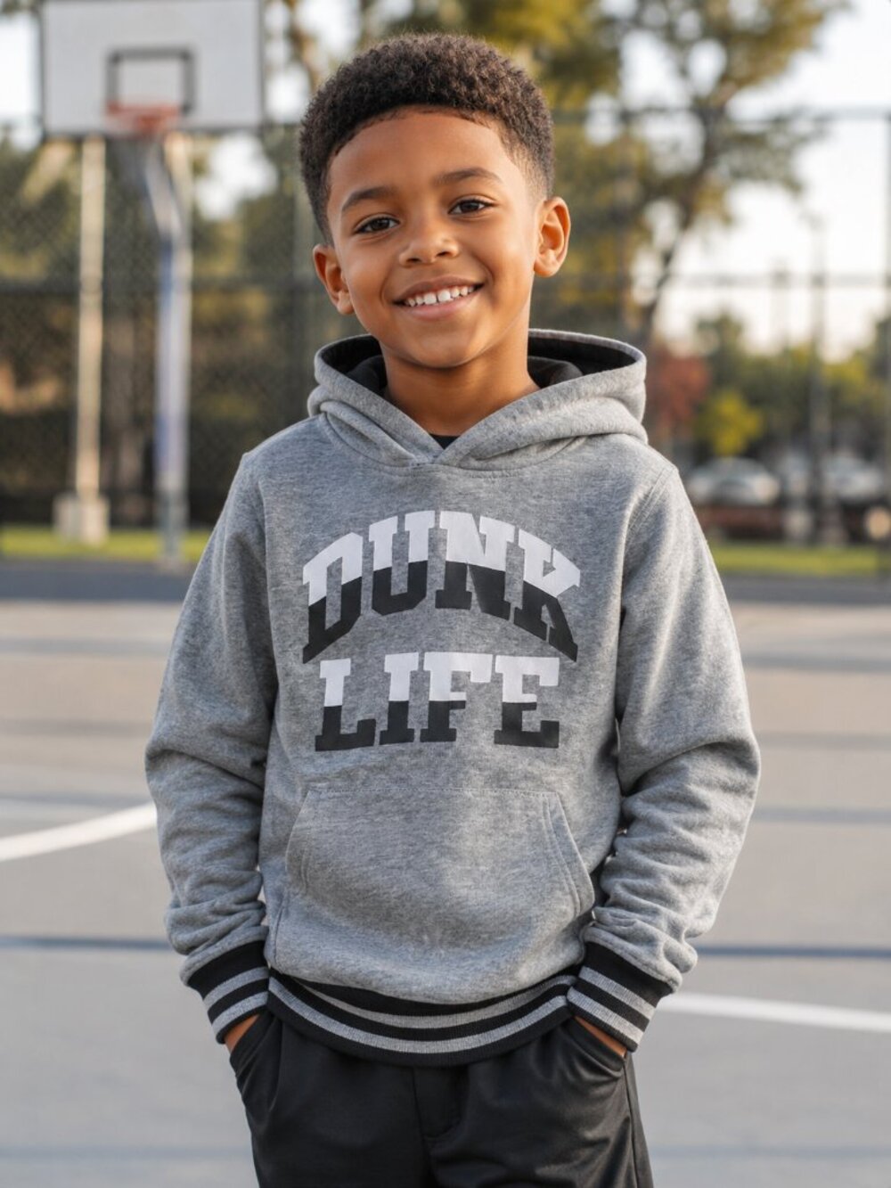 Urban Edge Boys Size 8 Gray Dunk Life Graphic Hoodie Pullover Sweatshirt
